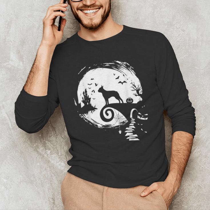 Boston Terrier And Moon Halloween Costume Dog Lover Men's Long Sleeve T-Shirt, novelty gifts, funny gifts