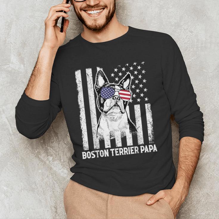Boston Terrier Papa Cool Dog Lover USA American Flag Men Women Men's Long Sleeve T-Shirt, novelty gifts, funny gifts
