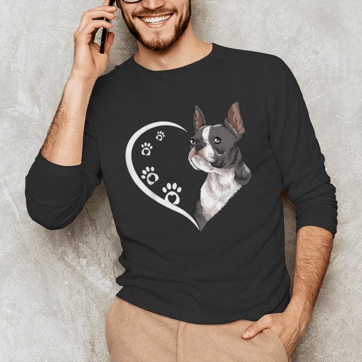 Boston Terrier Shirts For Women Girls Kids Heart Cute Men's Long Sleeve T-Shirt, novelty gifts, funny gifts