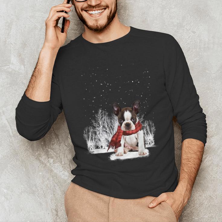 Boston Terrier In The Snow Merry Christmas Winter Men's Long Sleeve T-Shirt, novelty gifts, funny gifts