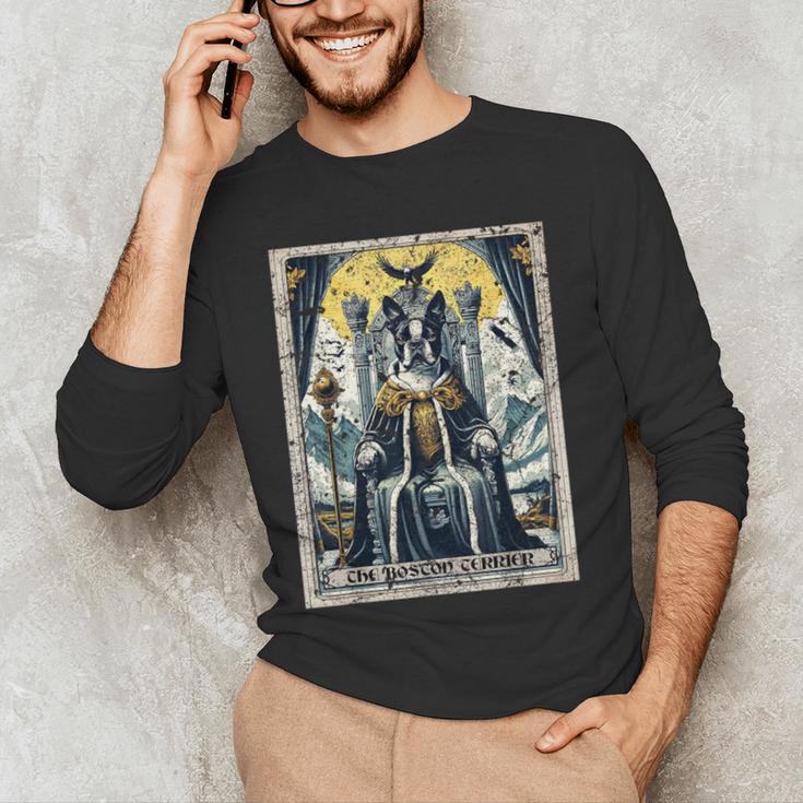 Boston Terrier Tarot Card Dog Men's Long Sleeve T-Shirt, novelty gifts, funny gifts