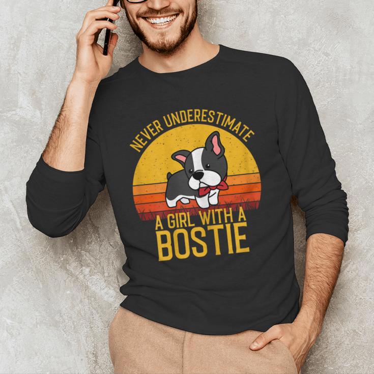 Boston Terrier Never Underestimate a Girl With a Bostie Men's Long Sleeve T-Shirt, novelty gifts, funny gifts