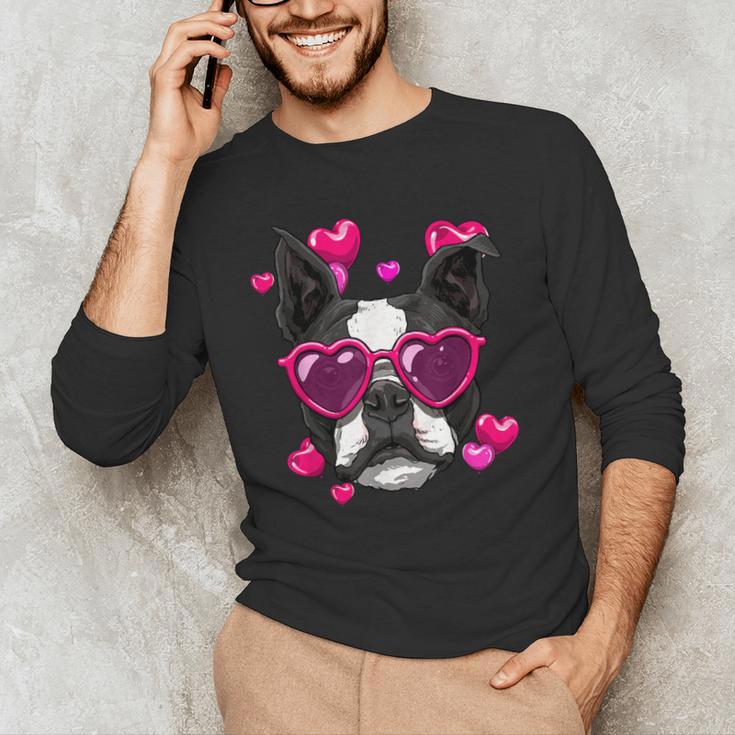 Boston Terrier Valentines Day Shirt Heart Dog Lover Men's Long Sleeve T-Shirt, novelty gifts, funny gifts