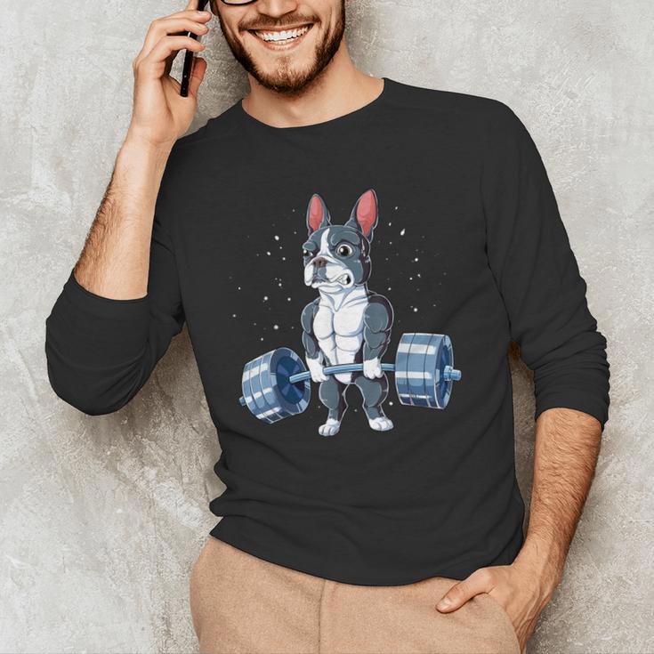 Boston Terrier Weightlifting Deadlift Men Fitness Gym Men's Long Sleeve T-Shirt, novelty gifts, funny gifts