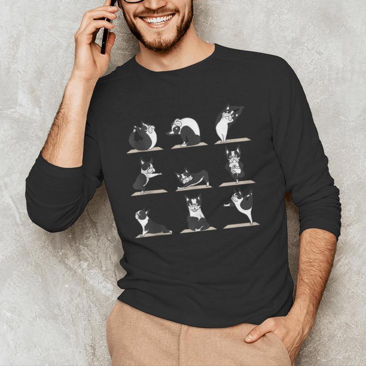 Boston Terriers Yoga Men's Long Sleeve T-Shirt, novelty gifts, funny gifts