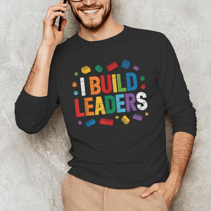 I Build Leaders Bricks Building Blocks Teacher Brick Builder Men's Long Sleeve T-Shirt, novelty gifts, funny gifts
