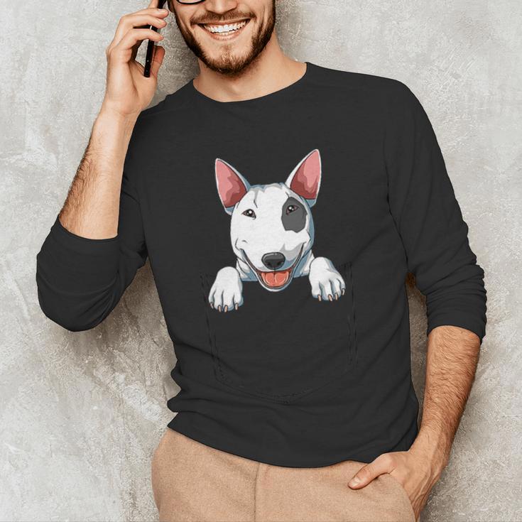 Bull Terrier Pocket Bull Terrier Peeking Out Pocket Men's Long Sleeve T-Shirt, novelty gifts, funny gifts