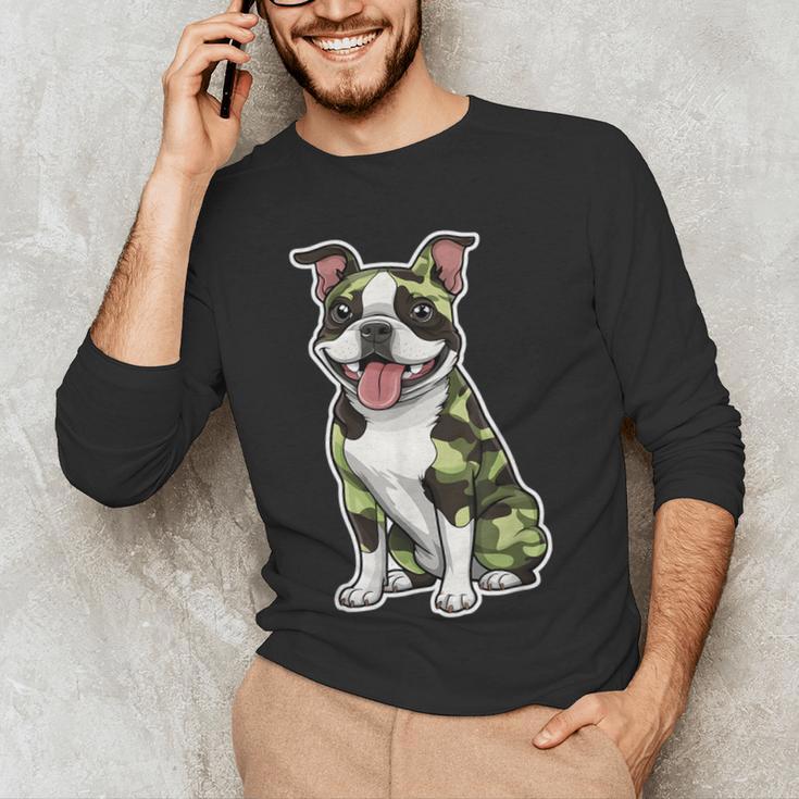 Camo Boston Terrier Pet Owner Camouflage Dog Lover Men's Long Sleeve T-Shirt, novelty gifts, funny gifts