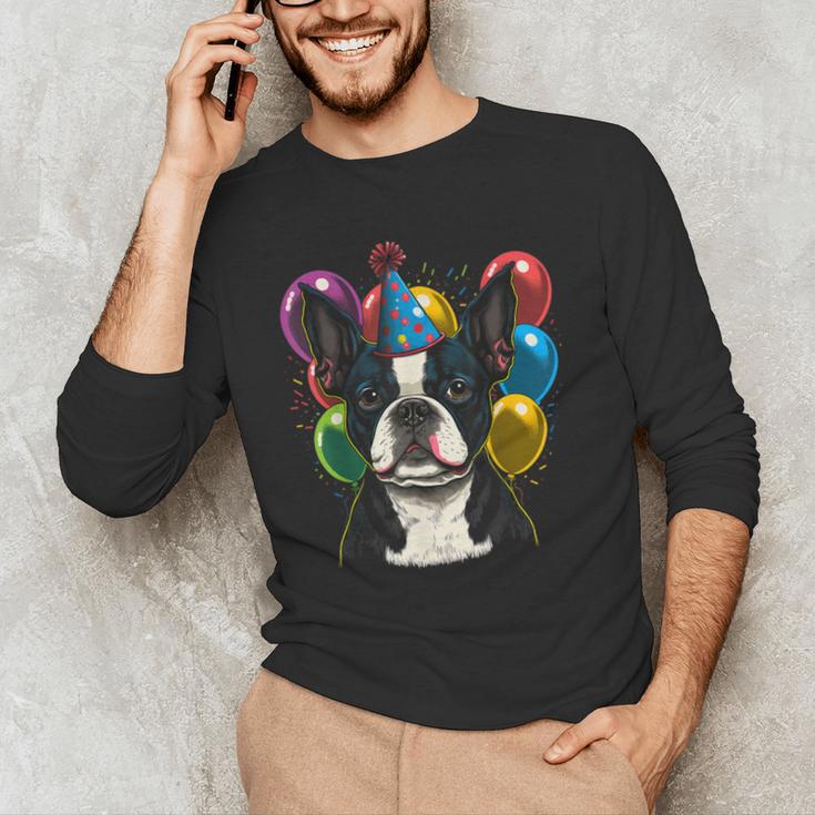 Celebration Event Birthday Party Boston Terrier Men's Long Sleeve T-Shirt, novelty gifts, funny gifts