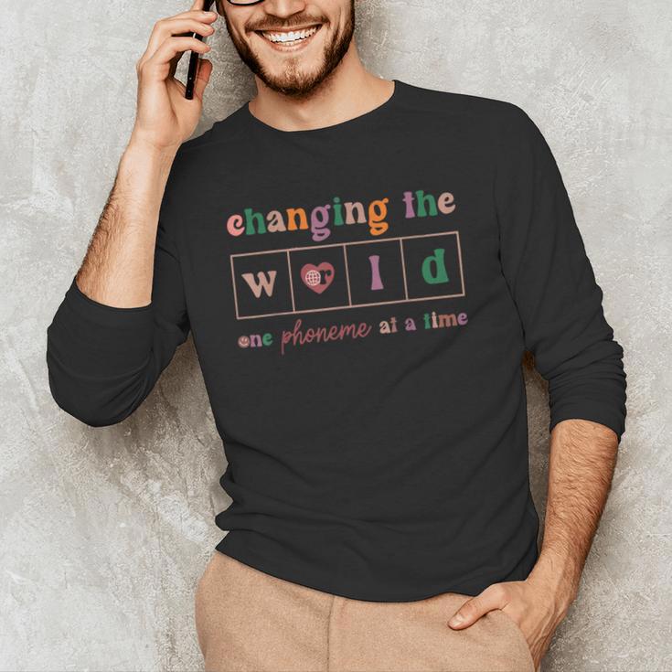 Changing The World One Phoneme At a Time Phonics Teacher Men Women Girls Kids Men's Long Sleeve T-Shirt, novelty gifts, funny gifts