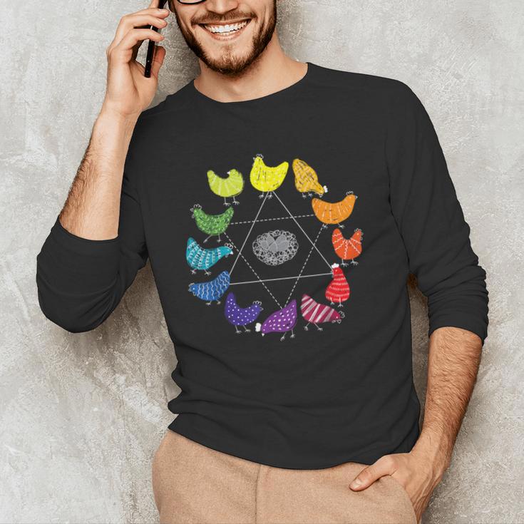 Chicken Themed Color Wheel Educational Art Teacher Artist Men Women Girls Kids Men's Long Sleeve T-Shirt, novelty gifts, funny gifts