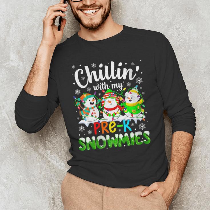 Chillin With My Pre-K Snowmies Christmas Teacher Xmas Men's Long Sleeve T-Shirt, novelty gifts, funny gifts Chillin With My Pre-K Snowmies Christmas Teacher Xmas Men's Long Sleeve T-Shirt, novelty gifts, funny gifts
