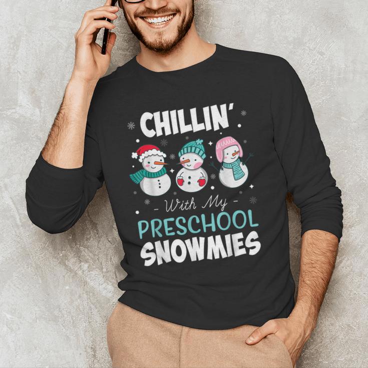Chillin' With My Preschool Snowmies Teacher Christmas Men Women Kids Men's Long Sleeve T-Shirt, novelty gifts, funny gifts