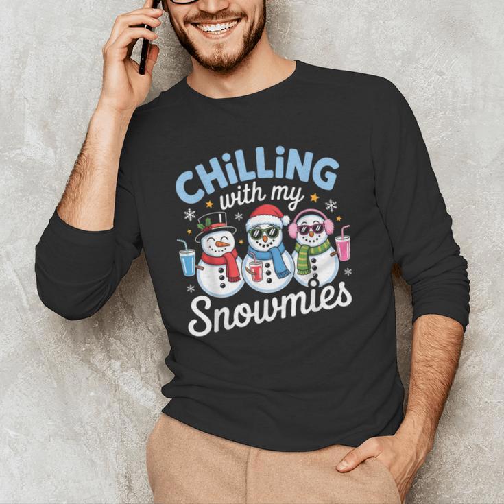 Chillin With My Snowmie Women Christmas Snowman Teacher Snow Men's Long Sleeve T-Shirt, novelty gifts, funny gifts Chillin With My Snowmie Women Christmas Snowman Teacher Snow Men's Long Sleeve T-Shirt, novelty gifts, funny gifts