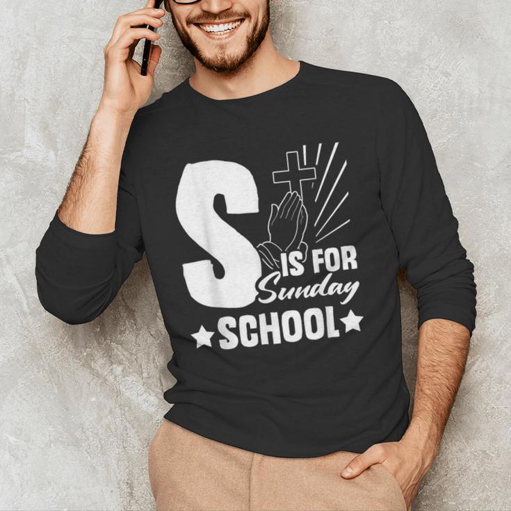 Christian Teacher S Is For Sunday School Essentials Men's Long Sleeve T-Shirt, novelty gifts, funny gifts Christian Teacher S Is For Sunday School Essentials Men's Long Sleeve T-Shirt, novelty gifts, funny gifts