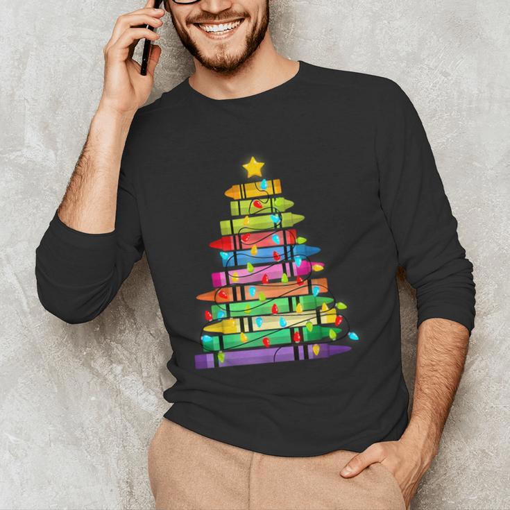 Christmas Tree Made Of Crayons School Teacher Life Student Men's Long Sleeve T-Shirt, novelty gifts, funny gifts Christmas Tree Made Of Crayons School Teacher Life Student Men's Long Sleeve T-Shirt, novelty gifts, funny gifts