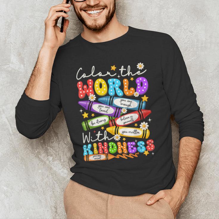 Color The World With Kindness Crayon Positivity Teacher Men's Long Sleeve T-Shirt, novelty gifts, funny gifts