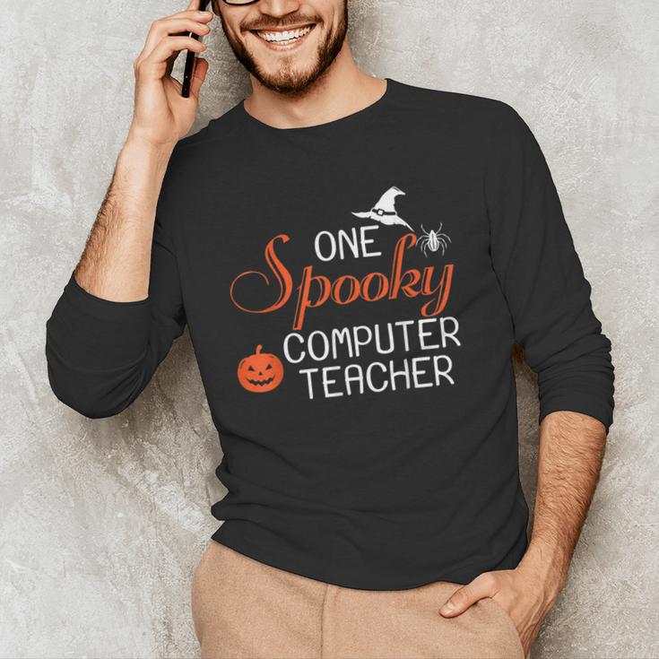 Computer Teacher Halloween Spooky Men Women Kids Men's Long Sleeve T-Shirt, novelty gifts, funny gifts