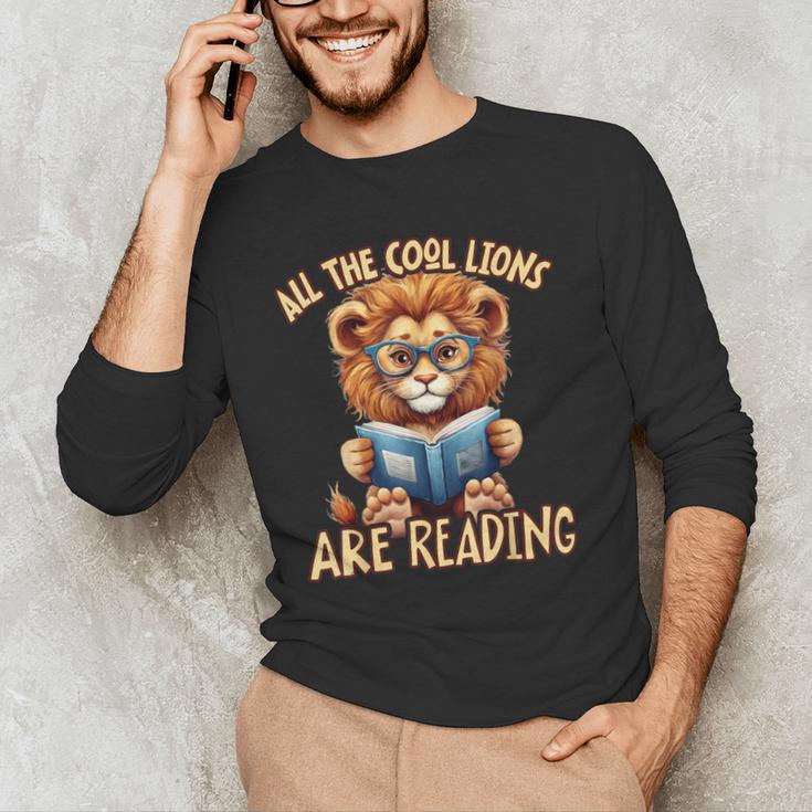All The Cool Lions Are Reading Lion Teacher Men Women Kids Men's Long Sleeve T-Shirt, novelty gifts, funny gifts