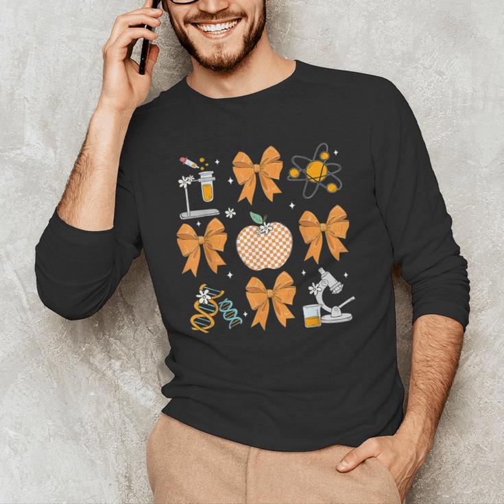 Coquette Bow Fall Science Teacher Stem Teacher Thanksgiving Men's Long Sleeve T-Shirt, novelty gifts, funny gifts