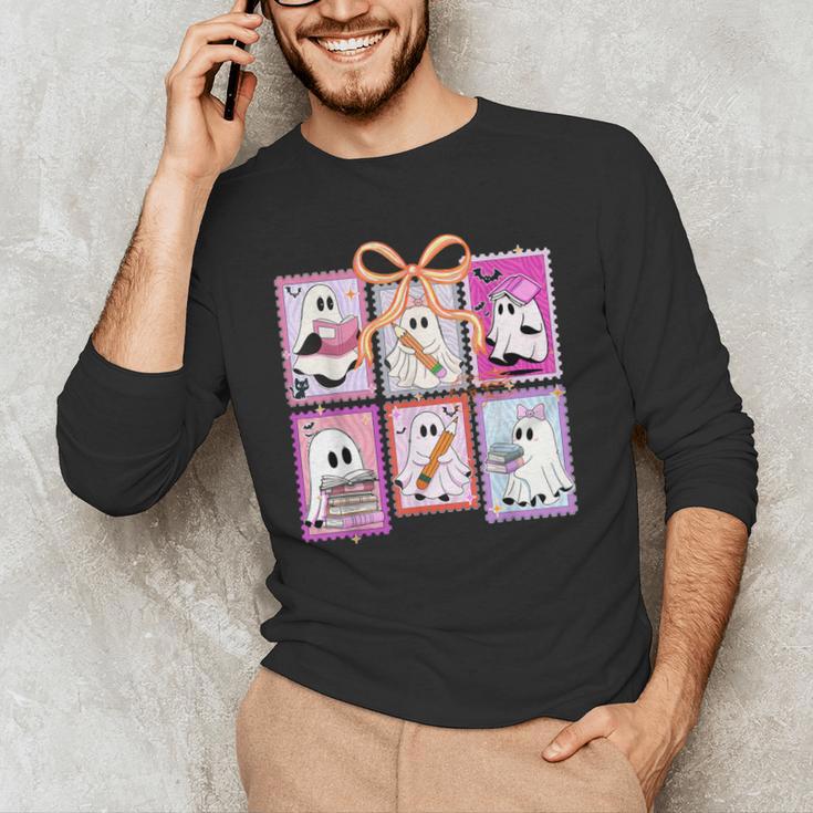 Coquette Bow Spooky Teacher Ghost Halloween Trick Or Teach Men's Long Sleeve T-Shirt, novelty gifts, funny gifts Coquette Bow Spooky Teacher Ghost Halloween Trick Or Teach Men's Long Sleeve T-Shirt, novelty gifts, funny gifts