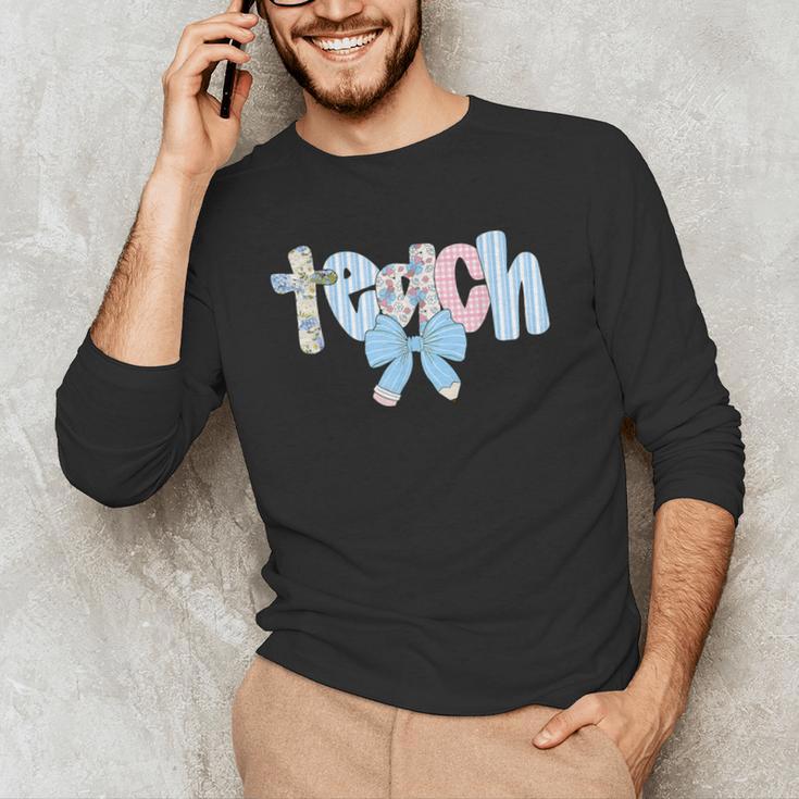 Coquette Bow Teach Teacher Happy First Day Back To School Men's Long Sleeve T-Shirt, novelty gifts, funny gifts
