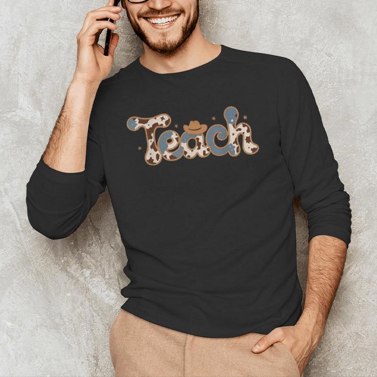 Cowhide Teacher Hat Cowboy Western Teacher Back To School Men's Long Sleeve T-Shirt, novelty gifts, funny gifts