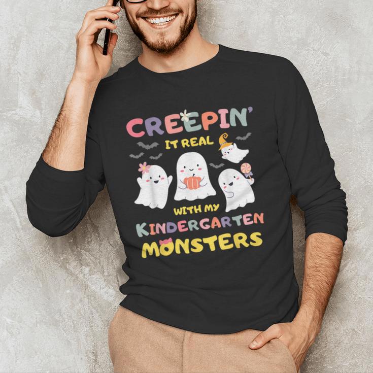 Creepin It Real With Kindergarten Monsters Halloween Teacher Men's Long Sleeve T-Shirt, novelty gifts, funny gifts Creepin It Real With Kindergarten Monsters Halloween Teacher Men's Long Sleeve T-Shirt, novelty gifts, funny gifts
