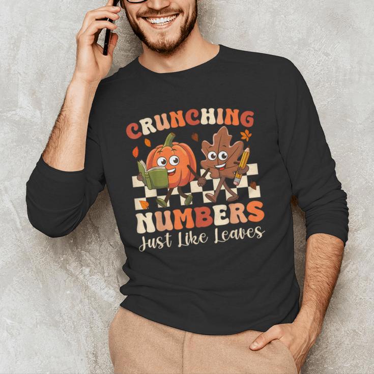 Crunching Numbers Just Like Leaves Pumpkin Fall Teacher Men's Long Sleeve T-Shirt, novelty gifts, funny gifts