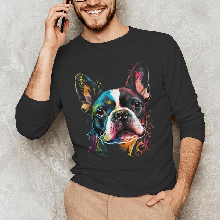 Cute Boston Terrier Puppy Dog Art Lover Unique Painting For Men Women Kids Men's Long Sleeve T-Shirt, novelty gifts, funny gifts