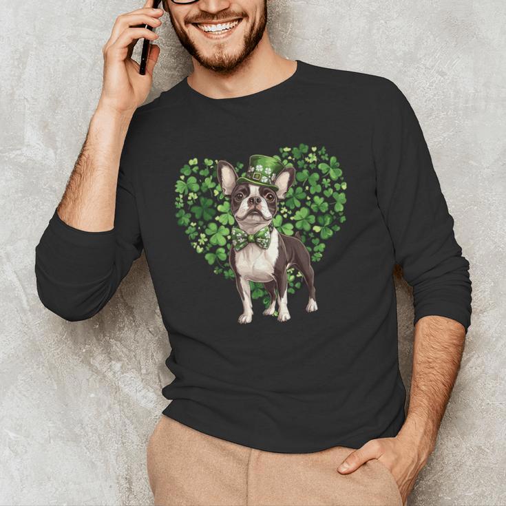 Cute Boston Terrier Shamrock St Patrick's Day Dog Lover Men Women Kids Men's Long Sleeve T-Shirt, novelty gifts, funny gifts