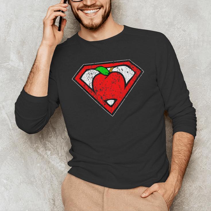 Cute Distressed Super Teacher Superhero Apple Shirt Men's Long Sleeve T-Shirt, novelty gifts, funny gifts Cute Distressed Super Teacher Superhero Apple Shirt Men's Long Sleeve T-Shirt, novelty gifts, funny gifts