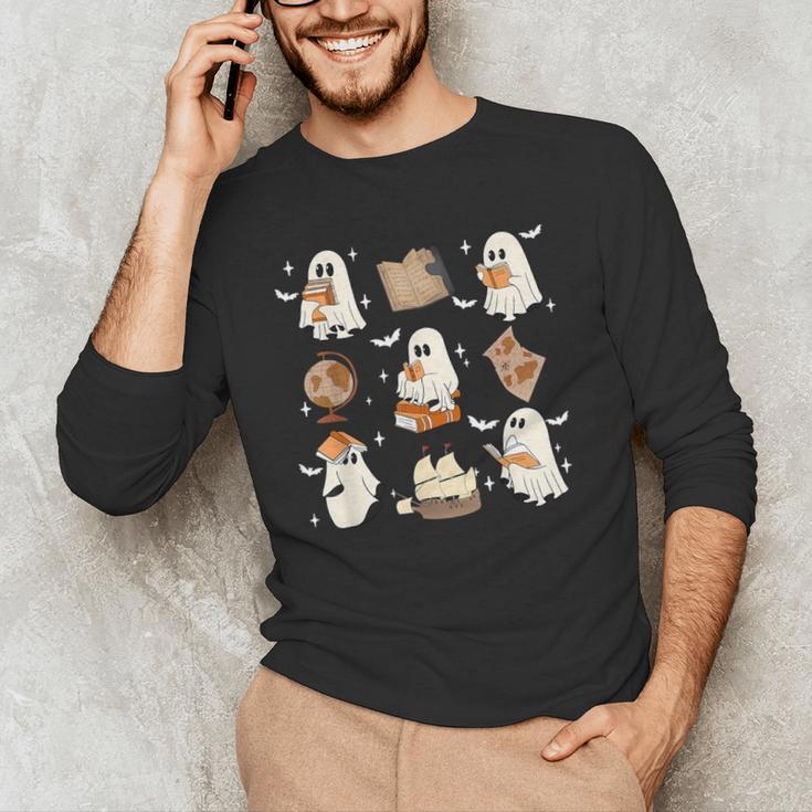 Cute Ghosts Reading Book Bookworm Halloween History Teacher Men's Long Sleeve T-Shirt, novelty gifts, funny gifts Cute Ghosts Reading Book Bookworm Halloween History Teacher Men's Long Sleeve T-Shirt, novelty gifts, funny gifts