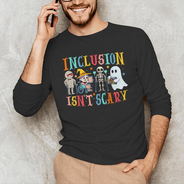 Cute Inclusion Isn't Scary Teacher Skeleton Ghost Halloween Men's Long Sleeve T-Shirt, novelty gifts, funny gifts Cute Inclusion Isn't Scary Teacher Skeleton Ghost Halloween Men's Long Sleeve T-Shirt, novelty gifts, funny gifts