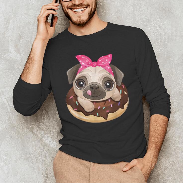 Cute Pug Shirt Donut Girls Dog Men's Long Sleeve T-Shirt, novelty gifts, funny gifts