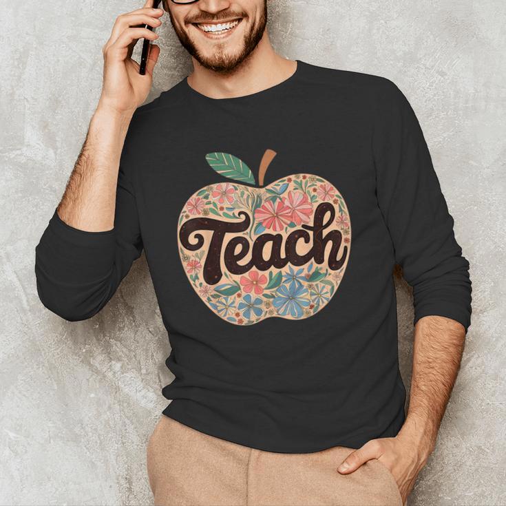 Cute Teacher With Apple Retro Teacher Kids Back To School Men's Long Sleeve T-Shirt, novelty gifts, funny gifts Cute Teacher With Apple Retro Teacher Kids Back To School Men's Long Sleeve T-Shirt, novelty gifts, funny gifts