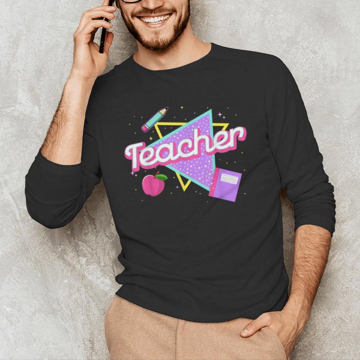 Cute Teacher Shirt 80's 90's Style Retro Old School Teacher For Men Women Men's Long Sleeve T-Shirt, novelty gifts, funny gifts