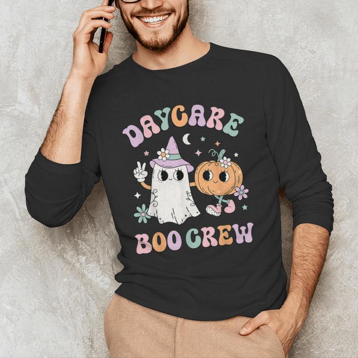 Daycare Boo Crew Groovy Halloween Floral Ghost Kid Teacher Men's Long Sleeve T-Shirt, novelty gifts, funny gifts