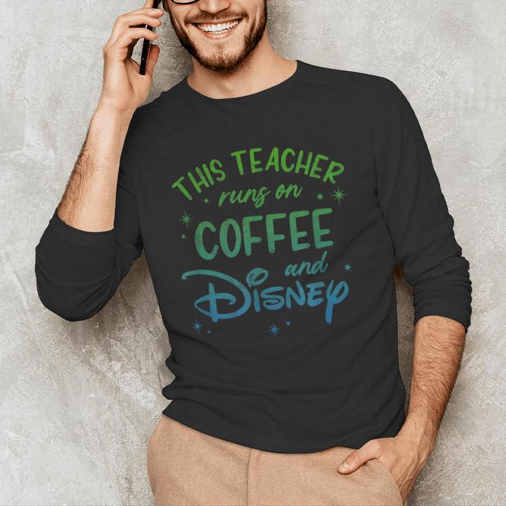 Disney This Teacher Runs On Coffee And Disney Gradient Logo Men's Long Sleeve T-Shirt, novelty gifts, funny gifts Disney This Teacher Runs On Coffee And Disney Gradient Logo Men's Long Sleeve T-Shirt, novelty gifts, funny gifts