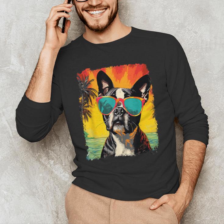 Dog Boston Terrier Hawaiian Men's Long Sleeve T-Shirt, novelty gifts, funny gifts