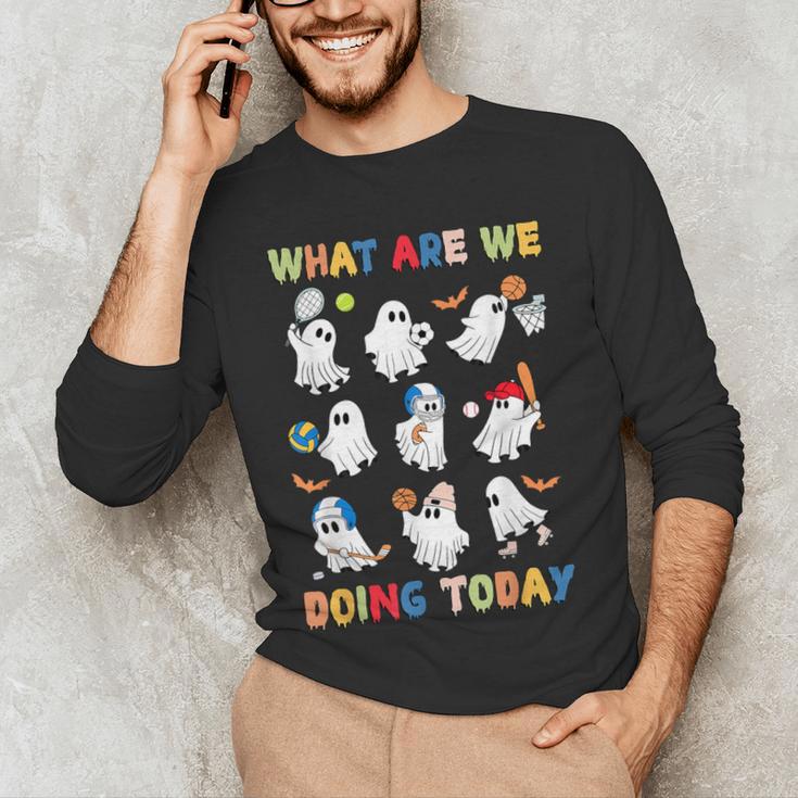 What Are We Doing Today Ghost PE Teacher Team Halloween Men's Long Sleeve T-Shirt, novelty gifts, funny gifts What Are We Doing Today Ghost PE Teacher Team Halloween Men's Long Sleeve T-Shirt, novelty gifts, funny gifts