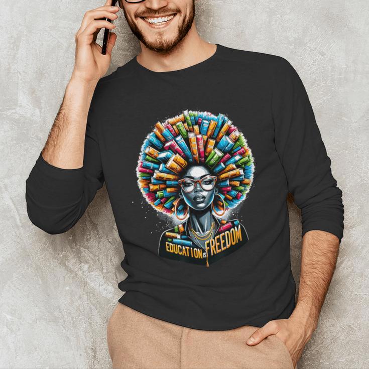 Education Is Freedom History Month Teacher Books Afro Men's Long Sleeve T-Shirt, novelty gifts, funny gifts