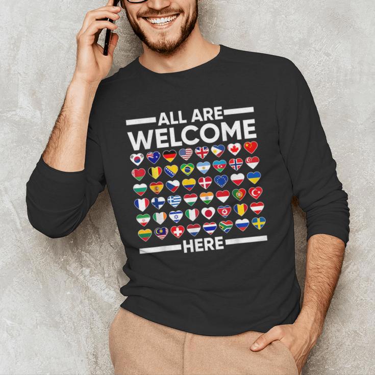 ESL Teacher All Are Welcome Here For Worlds Virtual Teachers Men's Long Sleeve T-Shirt, novelty gifts, funny gifts ESL Teacher All Are Welcome Here For Worlds Virtual Teachers Men's Long Sleeve T-Shirt, novelty gifts, funny gifts