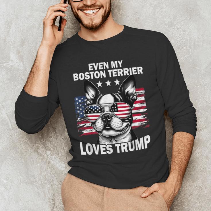 Even My Boston Terrier Loves Trump Trump Supporter Dog Lover Men's Long Sleeve T-Shirt, novelty gifts, funny gifts
