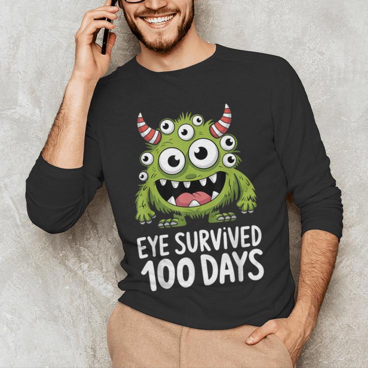 Eye Survived 100 Days Of School Monster Lover Teacher Kids Men's Long Sleeve T-Shirt, novelty gifts, funny gifts