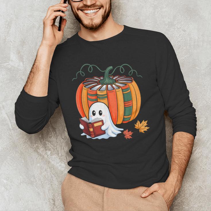 Fall Book Pumpkin Ghost Reading Books Halloween Teacher Men's Long Sleeve T-Shirt, novelty gifts, funny gifts Fall Book Pumpkin Ghost Reading Books Halloween Teacher Men's Long Sleeve T-Shirt, novelty gifts, funny gifts