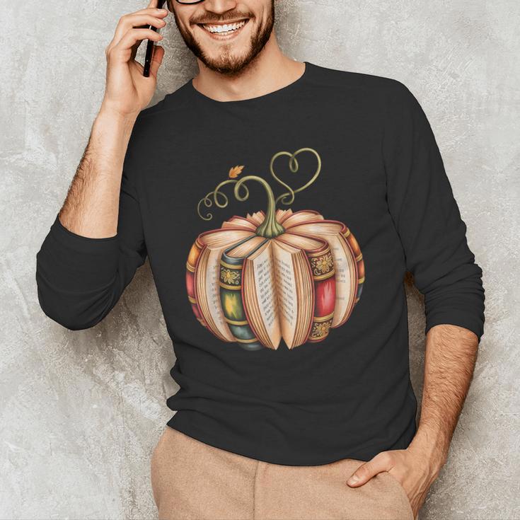 Fall Book Pumpkin Fall Librarians Bookworm Teachers Students Men's Long Sleeve T-Shirt, novelty gifts, funny gifts