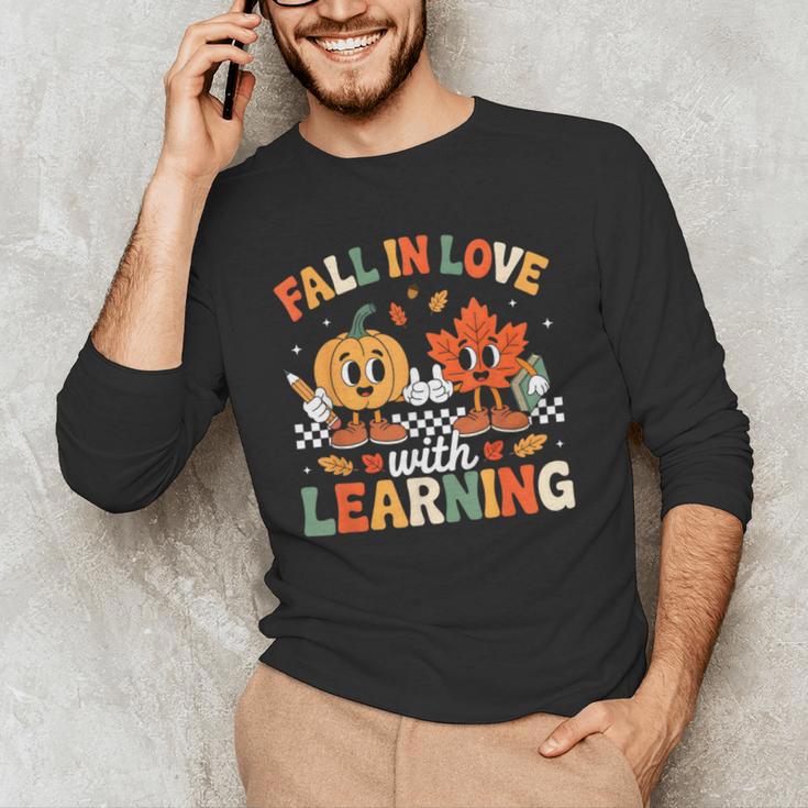 Fall In Love With Learning Shirt Autumn Thanksgiving Teacher Men's Long Sleeve T-Shirt, novelty gifts, funny gifts