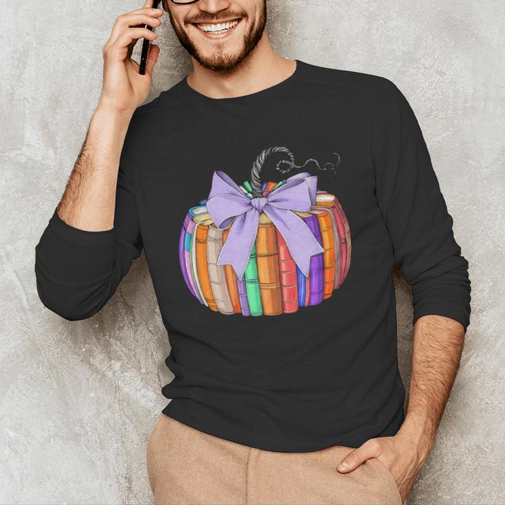 Fall Pumpkin Books Lover Halloween Teacher Teaching Staff Men's Long Sleeve T-Shirt, novelty gifts, funny gifts
