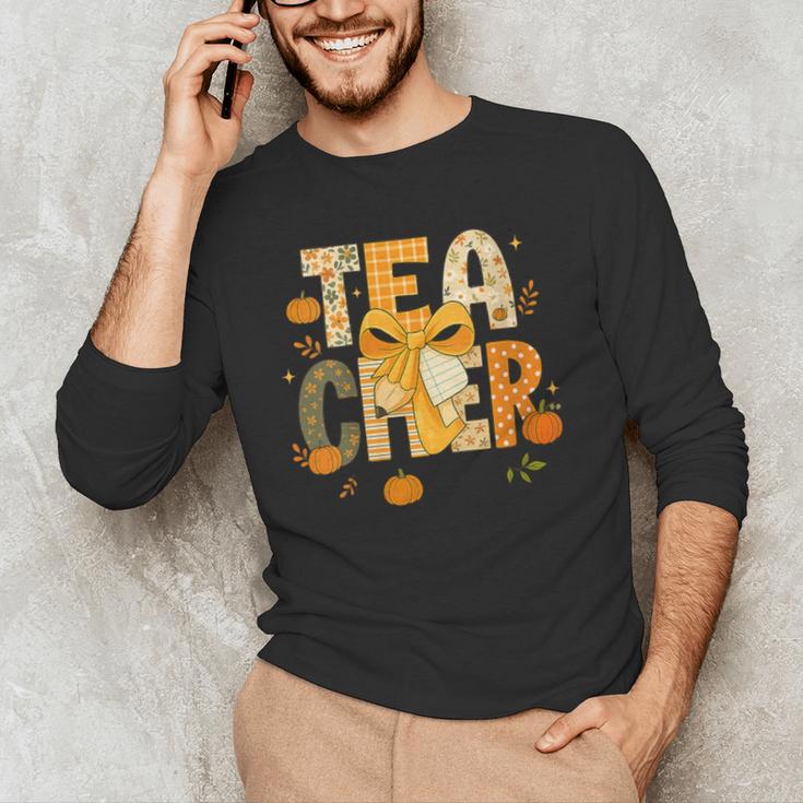 Fall Teacher Pumpkin Coquette Bow Autumn Classroom Men's Long Sleeve T-Shirt, novelty gifts, funny gifts Fall Teacher Pumpkin Coquette Bow Autumn Classroom Men's Long Sleeve T-Shirt, novelty gifts, funny gifts
